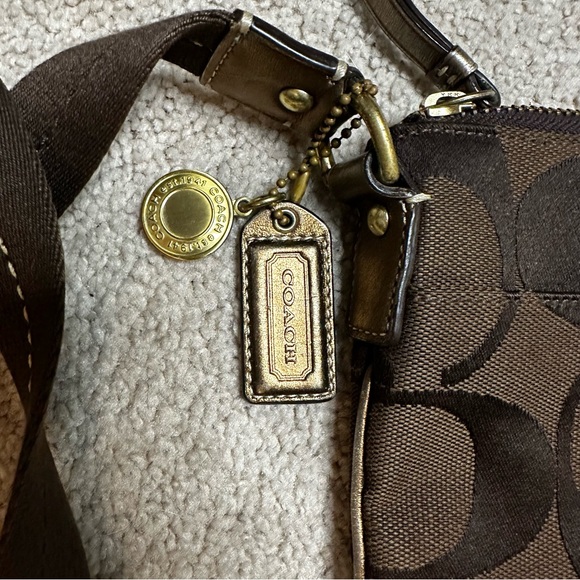 Coach Signature Stripe CrossbodyBag Brown Canvas Glitter Bronze Trim F0749-40758 - Picture 3 of 12